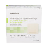 McKesson Silicone Adhesive with Border Silicone Foam Dressing, 4 x 4 Inch