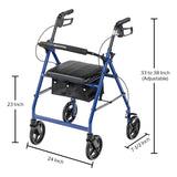 McKesson Blue Four-Wheel Rollator, 33 to 38 Inch Handle Height