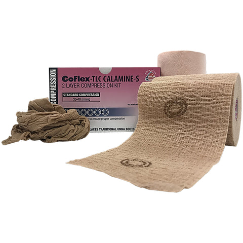 CoFlex® TLC Calamine with Indicators Self-adherent / Pull On Closure 2 Layer Compression Bandage System, 4 Inch x 6 Yard / 4