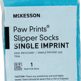 McKesson Paw Prints Slipper Socks, Aqua, one size