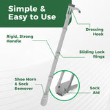Reach Right Compression Sock Aid Device, Long Shoe Horn, Dressing Hook