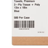 McKesson Premium Nonsterile Blue Procedure Towel, 13 x 18 Inch