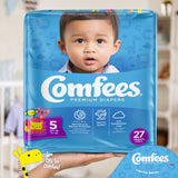 Attends Comfees Premium Baby Diapers, Unisex, Tab Closure, Size 5