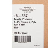 McKesson Premium Nonsterile Blue Procedure Towel, 13 x 18 Inch