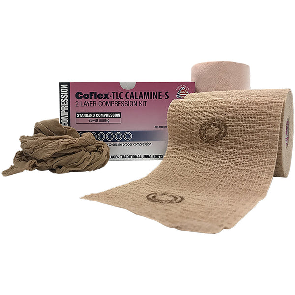 CoFlex® TLC Calamine with Indicators Self-adherent / Pull On Closure 2 Layer Compression Bandage System, 4 Inch x 6 Yard / 4 